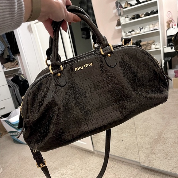 Miu Miu Handbags - Miu Miu Crocodile Embossed Patent Satchel
